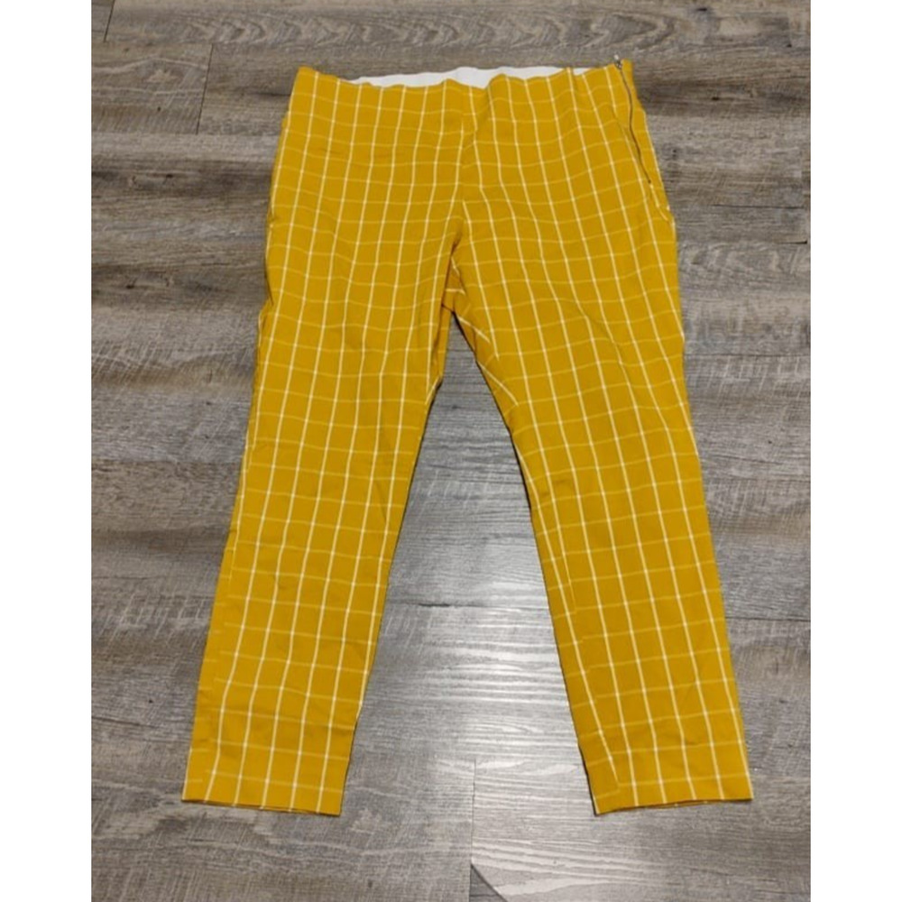 A New Day Womens/Girls Gold/Cream Plaid High Rise Skiny Pants Elastic Sz 18